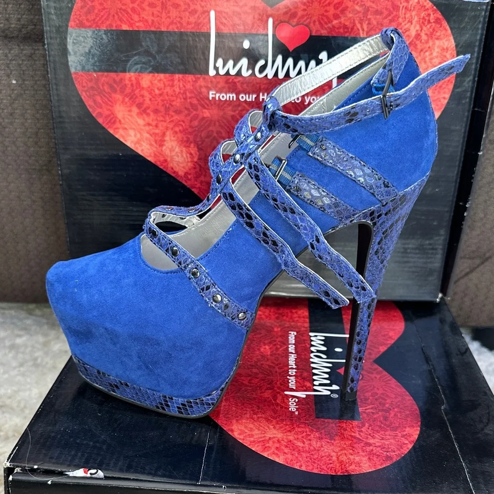 Luichiny Blue Strappy 7” Platform Shoes - Picture 3 of 6